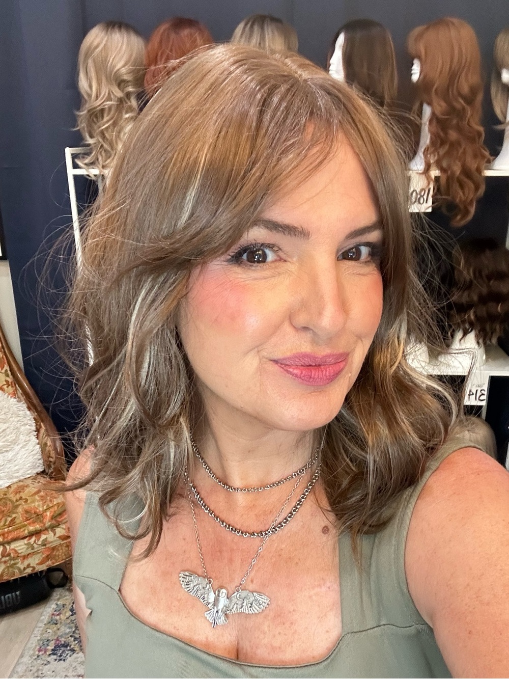 Chestnut Brown Layered Wig with Subtle Highlights